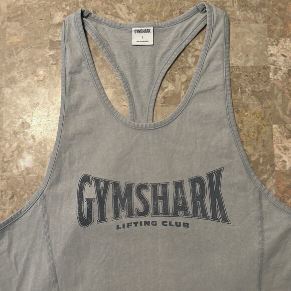 Gymshark Shirt Mens Large Grey Heritage Washed Stringer Tank Top Lifting Club - Picture 1 of 10